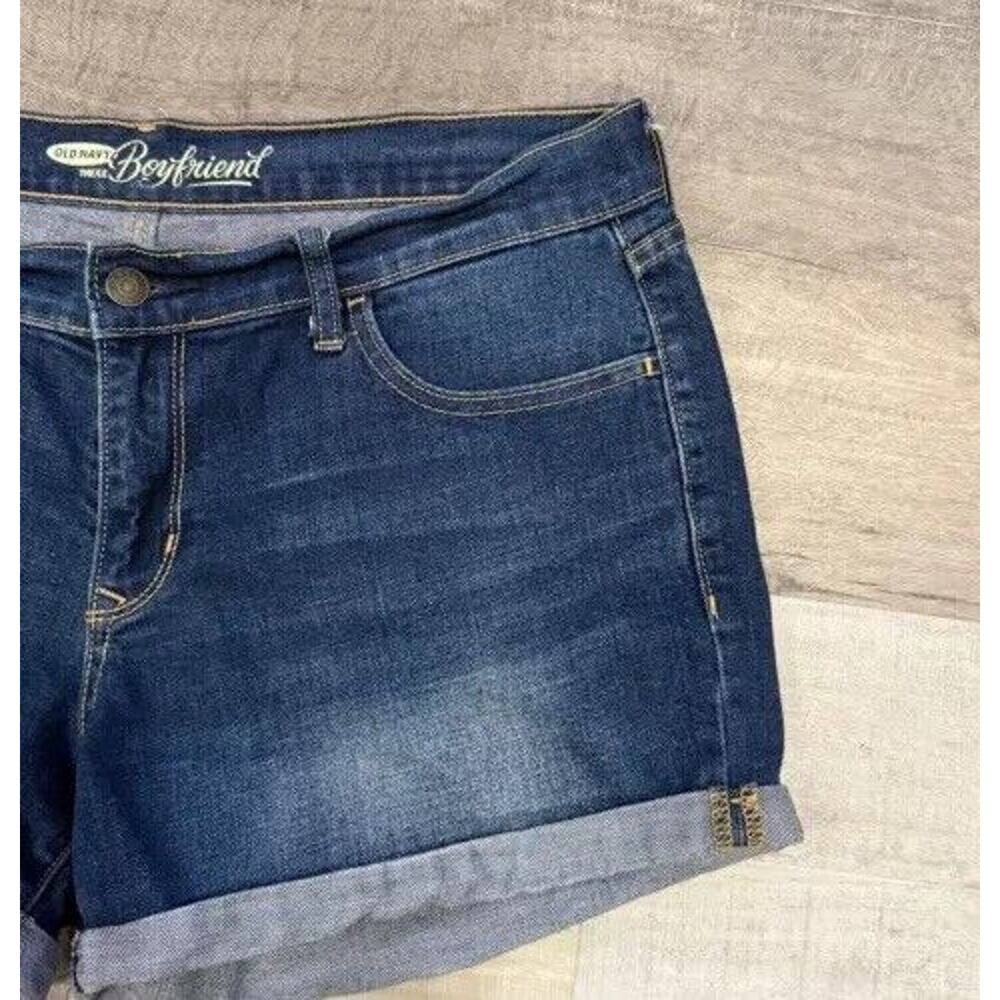 Old Navy The Boyfriend Shorts Womens 8 Blue Denim Dark Wash Faded Cuffed Comfort - Picture 3 of 9